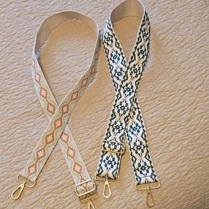 Amazon Woven Purse Straps - Cream with Green & Cream with Tan Patterns